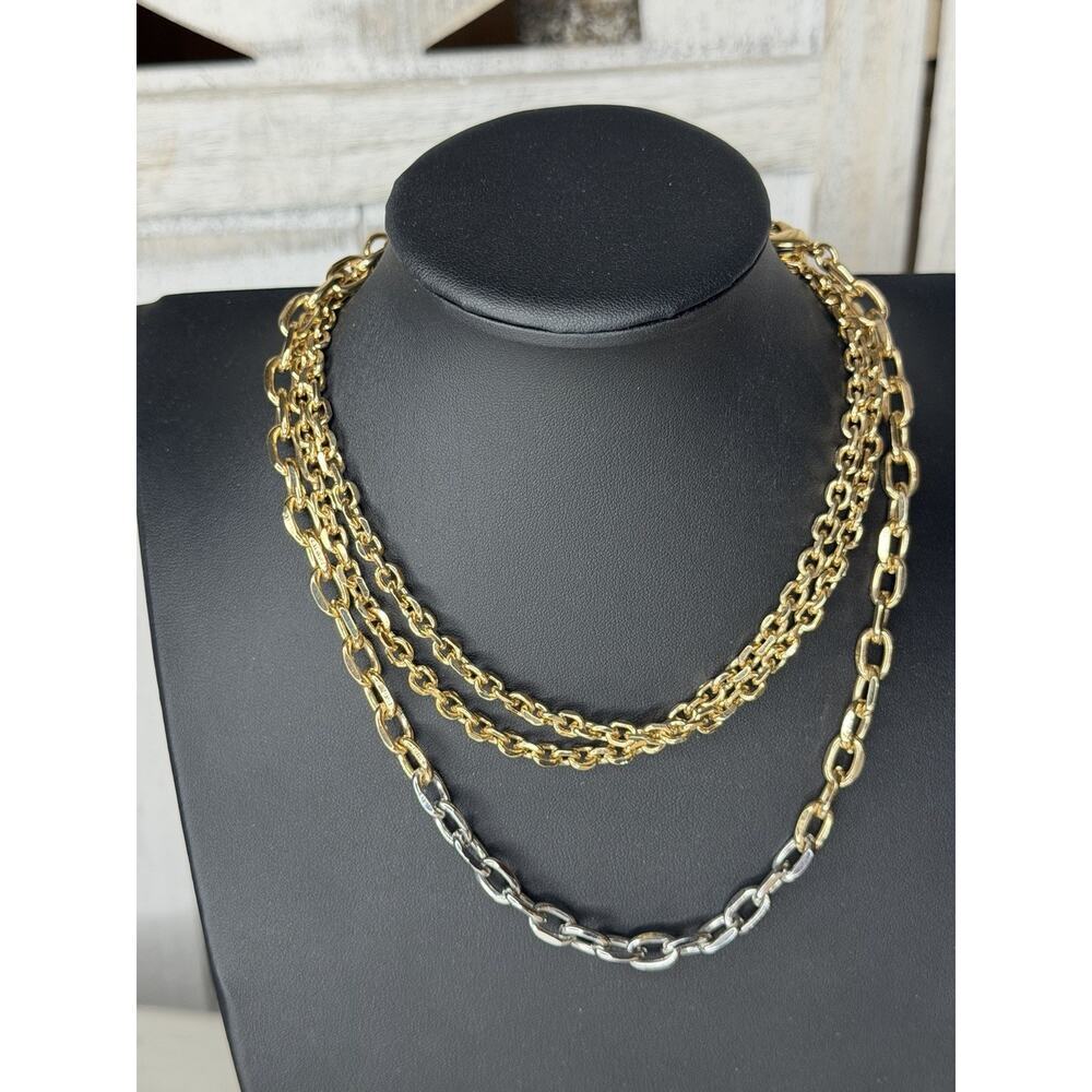 Chicos Multi Chain Layered Necklace Gold Silver Tone Removable Chains